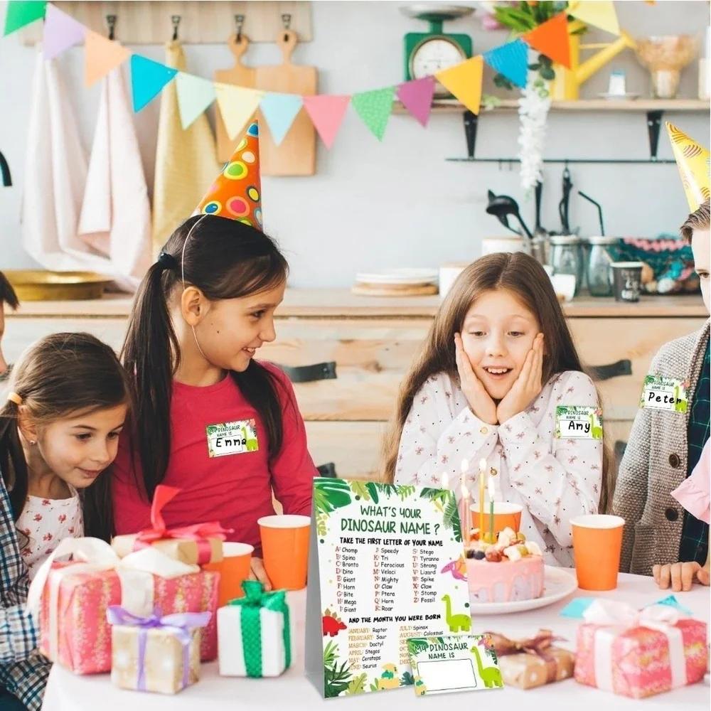 Your Dinosaur Name Game, Game Sign and 30 Cards, Dinosaur Birthday Party
